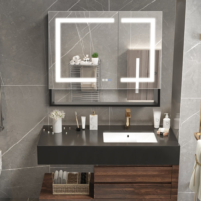 Brayden Studio® 36'' W 32'' H Recessed Frameless Medicine with Mirror and 3